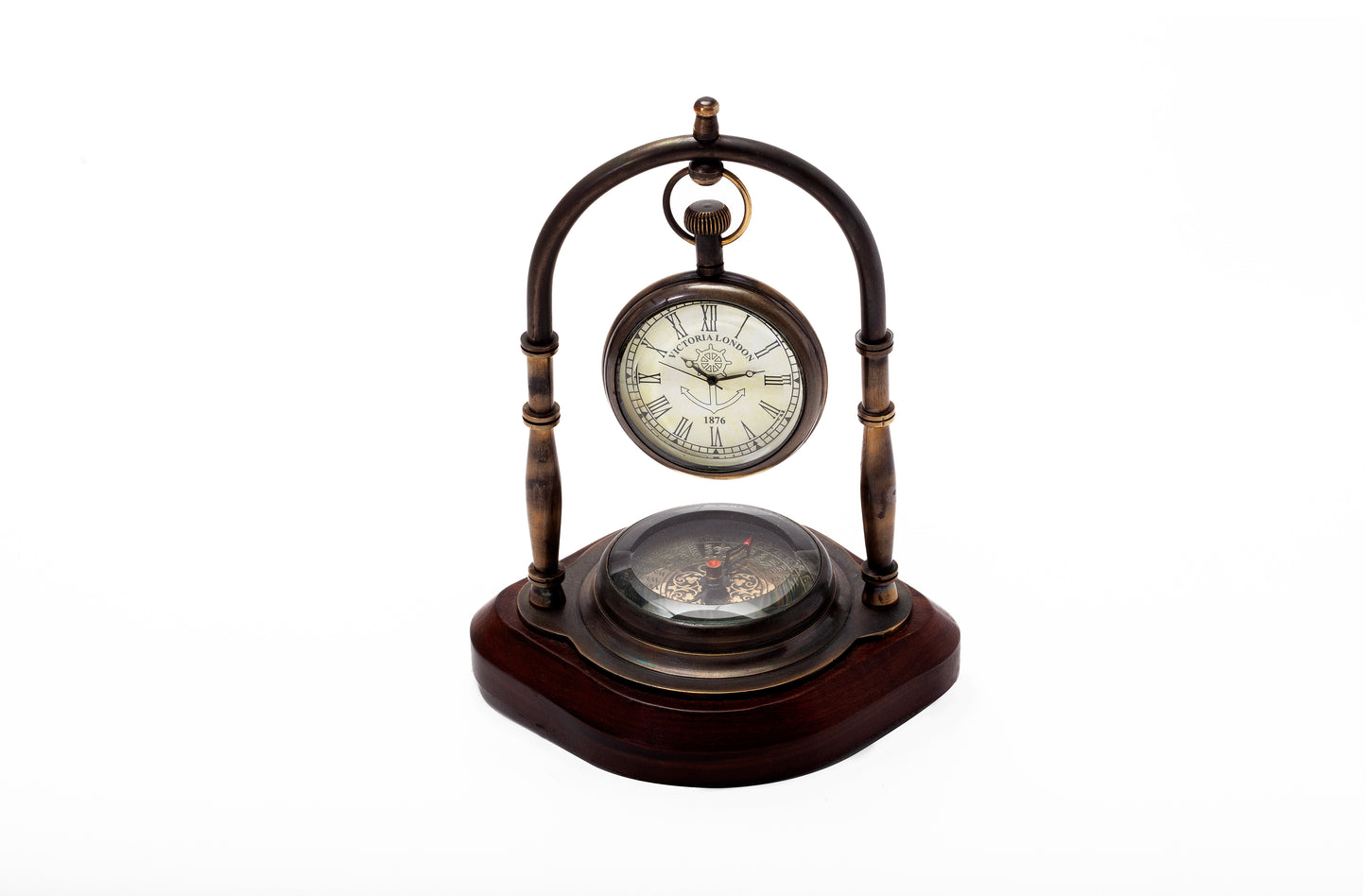 Antique Brass Table Clock with Compass