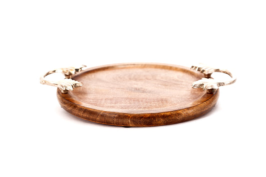 TRAY 12" ROUND METAL HANDLE Silver/Golden